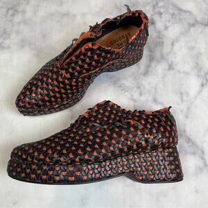 Acne Studios Woven Leather Platform Oxfords Black Rust Basketweave Shoes Sz 38